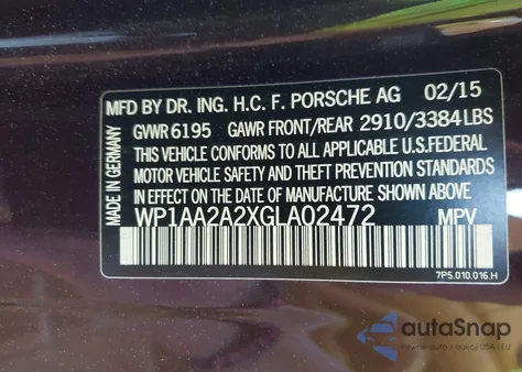 2016 Porsche Cayenne из США, поврежденный, VIN WP1AA2A2XGLA02472